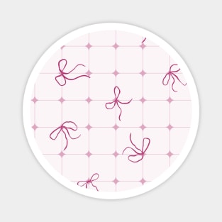 Coquette pink bows on a square patterned background Magnet